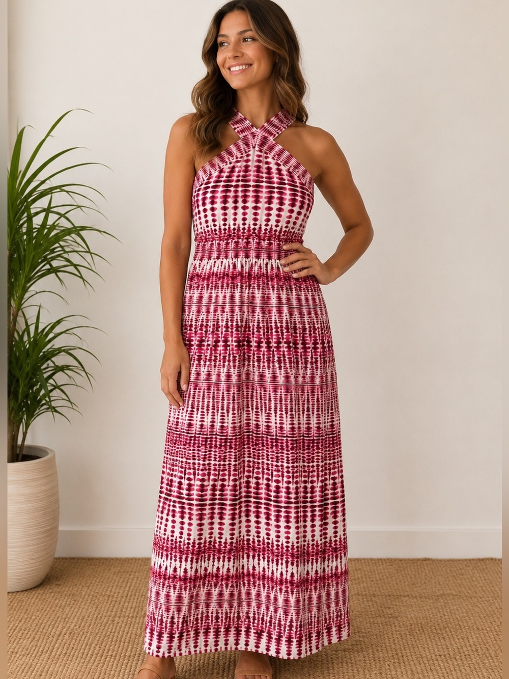 Pink, Red and White Maxi Dress